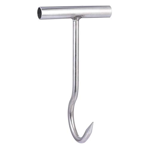 iplusmile Stainless Steel Meat Hook - à viande - de boucher - En acier inoxydable - en T - Avec poignée - réversible pour rôtir - Outil de barbecue - Argenté