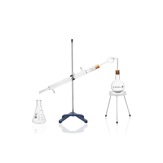 500mL Distillation Apparatus Kit - Includes Glassware Components & Stands - Borosilicate Glass - Eisco Labs