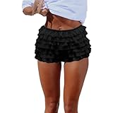 Women Y2K Lolita Bloomers Lace Mesh Ruffle Fairy Short Sexy Layered Pettipants Coquette Boy Shorts (US, Alpha, Small, Regular, Regular, Black)