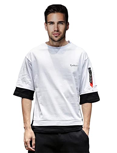 Image of EYEBOGLER Men's Solid Regular fit T-Shirt (T322 White Black D5 L)