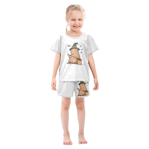 Capybara Halloween White Pajama Set Short Sleeve PJ Set Cotton Summer Pajamas Sleepwear Soft 5Y3