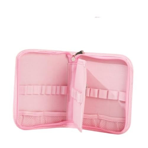 Fancyes Estojo para agulhas de crochê, vazio, com zíper, fácil de transportar, organizador de costura e crochê para acessórios de tricô, Rosa