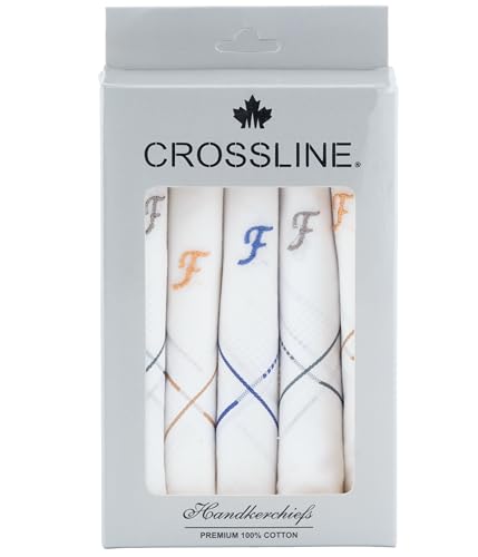 Image of CROSSLINE Men's Initial Monogram (A-Z) Embroidery 100% Pure Cotton Handkerchief | White Base With Colored Border | Handkerchiefs For Men Cotton Soft - (Pack of 5)