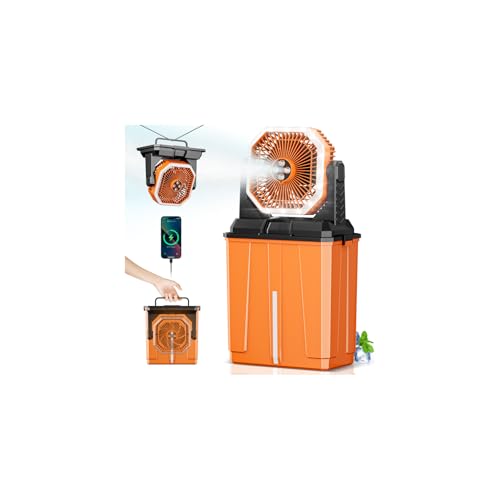 Orteen Portable Misting Fan Rechargeable Outdoor Cooler Battery Operated Personal Fan with3 Speeds & 8L Bucket for Patio Camping Hiking Backyard Travel Desk Pool Beach