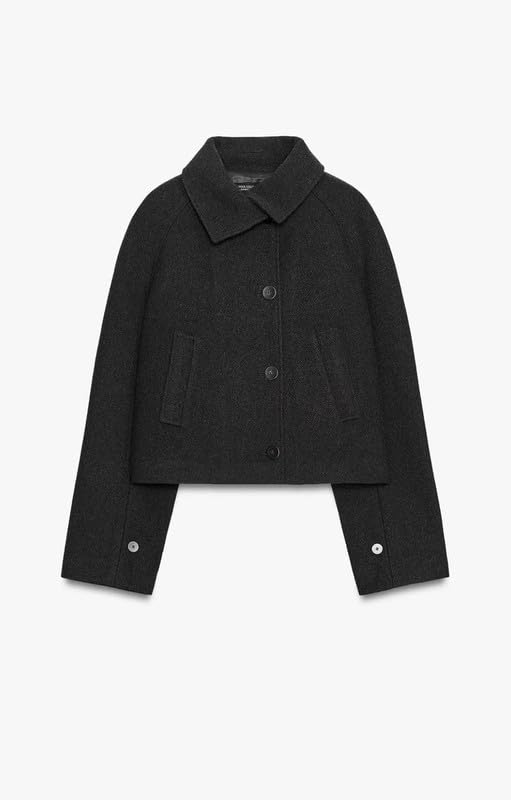 Patakadevi | Wool Blend Short Crop Jacket For Women | For Office And Casual Commute | Charcoal Grey Button Front Outerwear | Peter Pan Collar Winter Coat With Pockets-picture-29