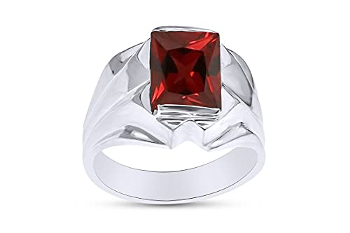 Simulated Birthstone Men's Ring Emerald In 14K White Gold Plated 925 Sterling Silver. Ring Size 14