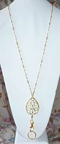 Hidden Hollow Beads Trendy Made In Usa, Women's Fashion Lanyard Id Badge Holder, 34" Long, Holds Keys And Badge (Gold Teardrop Pendant) #TOP3