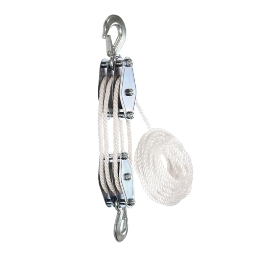 Sistema De Poleas De Elevación De Cuerda Pesada De 3 Ruedas - Rueda De Elevación De Poleas Y Aparejos De 15 M Ideal para Uso Industrial Y Doméstico Polea Blanca para