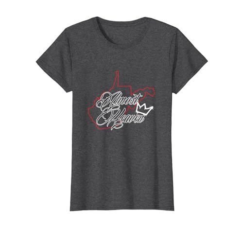Almost Heaven | West Virginia Map | American USA State T-Shirt, Women, Dark Heather Grey, Large