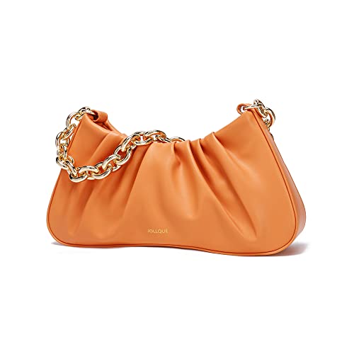 Image of JOLLQUE Shoulder Bag for Women, Small Leather Dumpling Bags, Handbag Purse, Gold Chain Evening Clutch Purses (Orange), orange