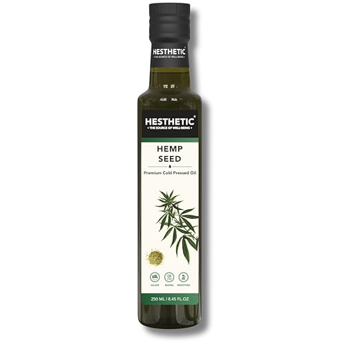 Image of HESTHETIC Cold Pressed Hemp Seed Oil 250ml | Unrefined Virgin Food-Grade Hemp Seed Extract | Rich in Plant Omega-3 & Omega-6 | Salad-Drizzle & Finishing Use | Glass Bottle