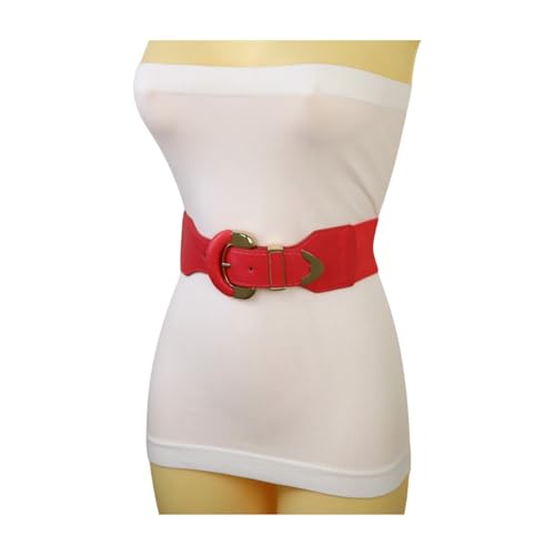 Generic Women Coral Elastic Fashion Belt - Hip High Waist Gold Metal Round Buckle Size S M z2034