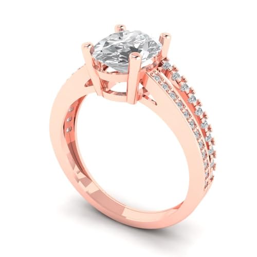 Clara Pucci 2.32 tcw Oval Cut Engagement Ring for Women, 14K Solid Gold, Rose Gold, Solitaire with Accents White Sapphire Bridal Anniversary Promise Ring2