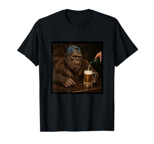 Bigfoot Drinking Beer Funny Animal Drinking Beer T-Shirt
