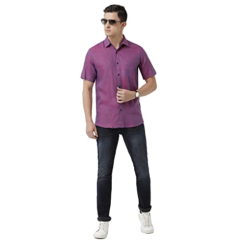 Image of Linen Club Men's Pure Linen White Solid Slim Fit Full Sleeve Casual Shirt