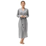 ZENAPHYR Langer Morgenmantel Damen - S Hellgrau - Loungewear Damen 100% Baumwolle - OEKO-TEX® zertifiziert - Hausmantel 2 Taschen, Gürtel - weich und bequem