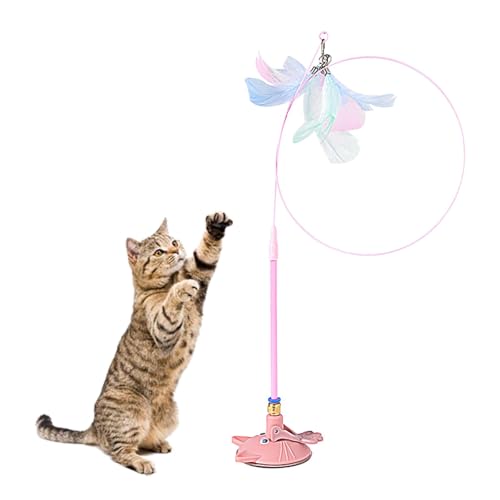 Juguetes interactivos para gatos, varita de plumas con ventosa, juguetes portátiles para mascotas para gatos de interior, lindos juguetes para relajarse, explorar