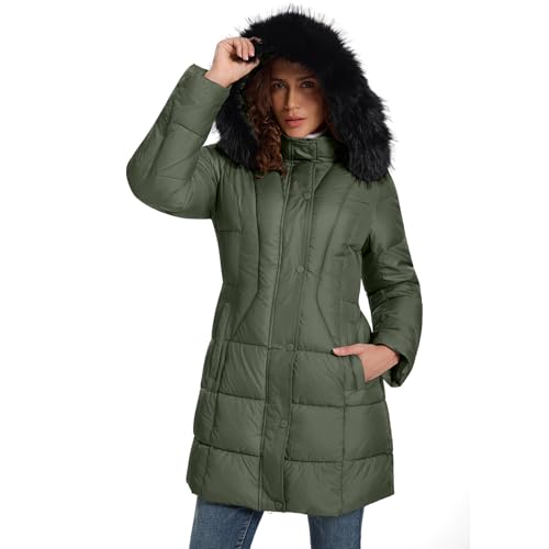 Image of HOTIAN Women's Winter Puffer Down Coat Long Thickened Padded Parka Warm Jacket with Faux Fur Detachable Hooded