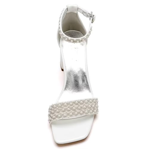 Block Heel Wedding Shoes for Bride Square Open Toe Wedding Sandals Pearl Bridal Shoes Wedding Heels Chunky2
