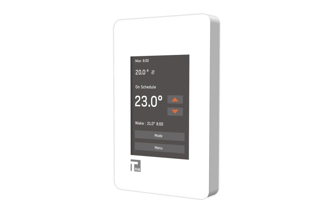 TRM-FH Silver Programmable Touchscreen Thermostat, for Home, for Radiant Floor Heating System Applications 120V-240V Cables, with Floor Temperature Sensor for Indoor Underfloor Installation, White