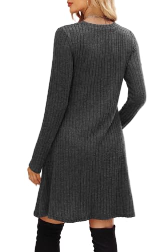 Image of OFEEFAN Long Sleeve Dress for Women Crew Neck Empire Waist Tunic Dress with Pockets