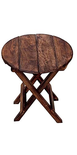 Image of Wood Well Polished And Furnished End Table /Stool With Antique Polish Multipurpose Coffee Stand Table (Round Table, 12 Inches)