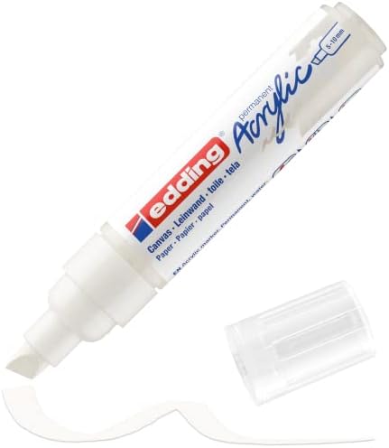edding 5000 acrylic marker broad - white - 1 waterproof acrylic paint marker - chisel nib 5-10 mm - acrylic paint pen for drawing on canvas, art paper and wood - acrylic markers for pebbles