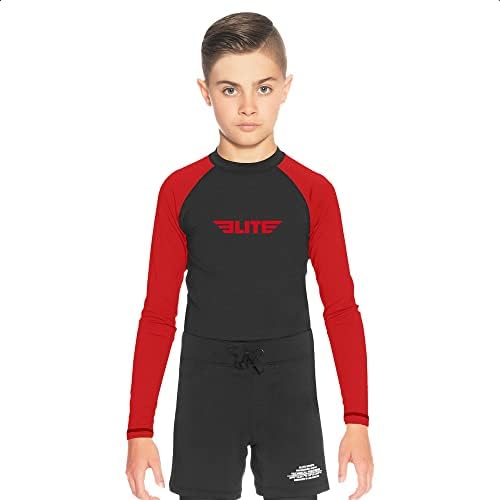 Elite Sports Rash Guards for Boys and Girls, Full Sleeve Compression BJJ Kids and Youth Rash Guard (Red, Medium)