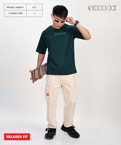 Image of SHODOX Bio-Washed Anti Bacterial 100% Pure Cotton Men's Oversized Aesthetic Premium Printed T-Shirt | Cozy Soft, Less Wrinkles Loose Fit, Drop Shoulder, Korean Baggy Style Tees for Mens