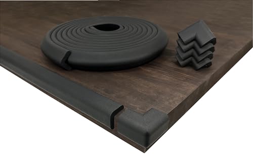 Image of KidKusion Table Cushion | Made in USA | 16 Feet Edge + 4 Corners | Black | Baby Proof Furniture Edge and Corner Guards