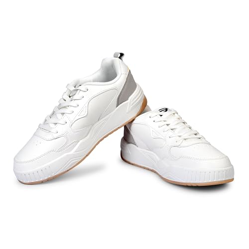 Image of Bond Street Men's White & Olive Casual Sneakers | PU Upper Lace-Up Shoes with Durable PVC Sole | Stylish & Comfortable Footwear for Men