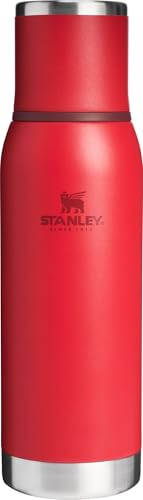 Image of Stanley Adventure-To-Go Vacuum Bottle 25 oz | Wide Mouth with Leakproof Cup Lid | Keep Drinks Hot or Cold | Packable for Travel | Insulated Stainless Steel Thermal Bottle | BPA-Free | Chili Red