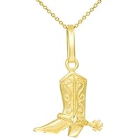 Jewelry America Solid 14k Yellow Gold Detailed 3D Cowboy Riding Boot with Spur Pendant Necklace, 18\"