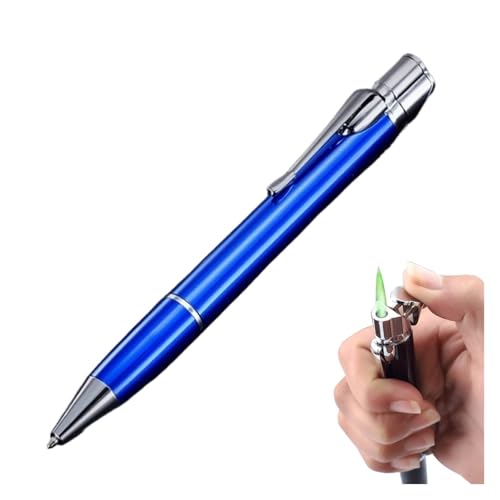 Encendedor de butano a Prueba de Viento, Encendedor de Llama Recta Verde, Recargable, con Llama Ajustable y portátil for Acampar al Aire Libre(Blue)