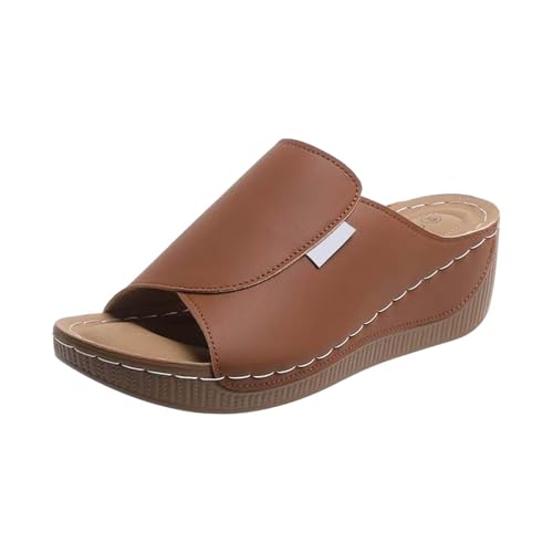 Zapatos de tacón de cuña para mujer de verano con tacón, pies anchos gruesos, cómodos, ligeros, suelas suaves, zapatillas, puntera abierta, monocolor, antideslizantes, elegantes chanclas, 4 caqui., 40