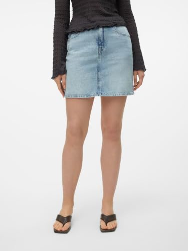 VERO MODA Rock Mini Denim Jeansrock Hoher Bund Knopfleiste Taschen Minirock, Farben:Hellblau, Größe:M – Ansicht 2
