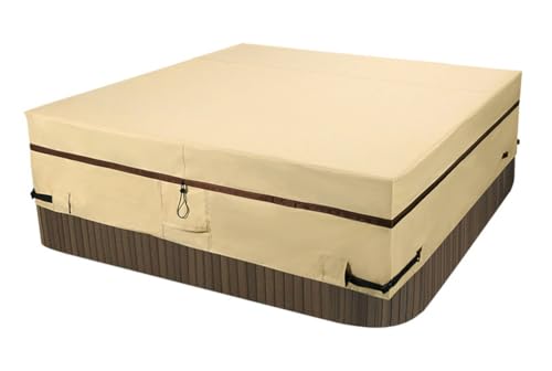Cobertura para Jacuzzi al Aire Libre para Invierno, Fundas SPA 600D, Adecuada para Bañeras Cuadradas, Resistente al Polvo/Sol/Agua,Beige,216x216x51cm
