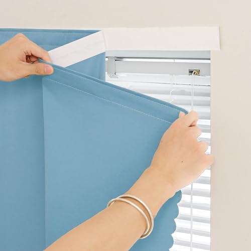 Jilron Adhesive Curtains for Window, Self Adhesive Blackout Curtains Quick Install, Damage-Free Portable Cover for Bedroom Privacy (Lake Blue 59 * 84in-1P)