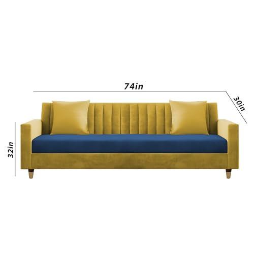 Image of Casaliving Garcia 3+2+1 Seater Sofa Set for Living Room (Blue Yellow Colour) Premium Fabric Sofa