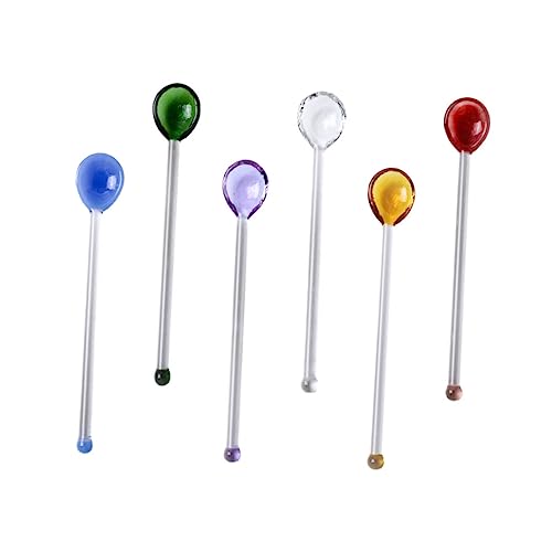 Mikinona 6pcs Colorful Glass Swizzle Sticks Elegant Stirring Sticks for Cocktails Coffee Juices Drinking Stirrer for Home Bar Parties Creative Lovely Design
