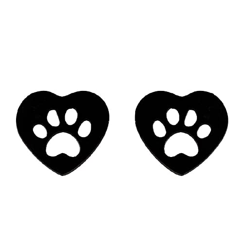 Cute Cat Paw Print Heart Stud Earrings for Women Teen Girls Stainless Steel Hollow Dog Puppy Animal Pet Cartilage Tiny Studs Earring Minimalist Jewelry Gifts Birthday - Main Image
