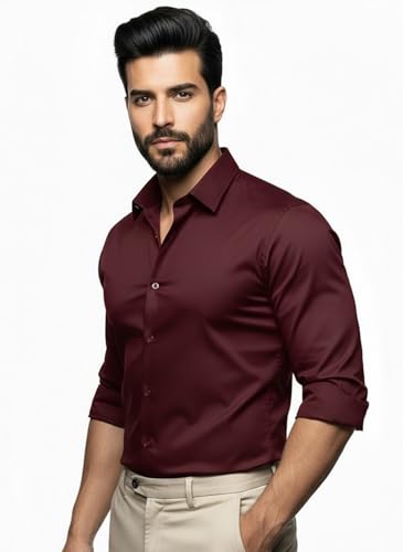 Image of Men's Solid Satin Full Sleeve Soft Finish Regular Fit Shirt for Casual Wear