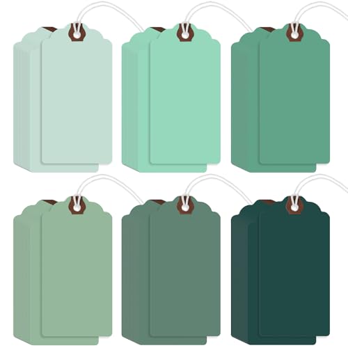 Outus - Outus 60 Pcs 4 3/4-in x 2 3/8-in Large Tags with String Paper Luggage Inventory Clothing Shipping Category Manila Label with Wire for Party Blank Tags for Gift(Solid Style,Gradient Green)