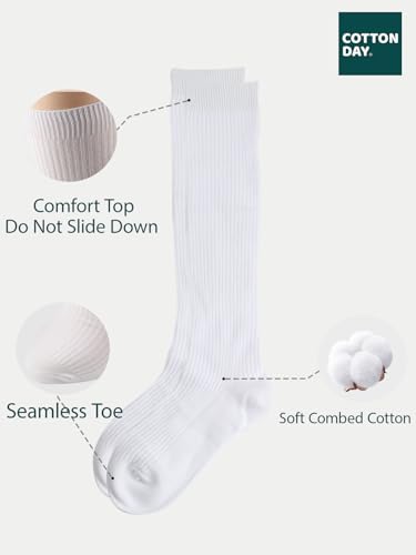 Image of COTTON DAY Kids Girls Unisex Knee High School Dress Socks Seamless Toe 3 Pack Black White Gray Navy Blue