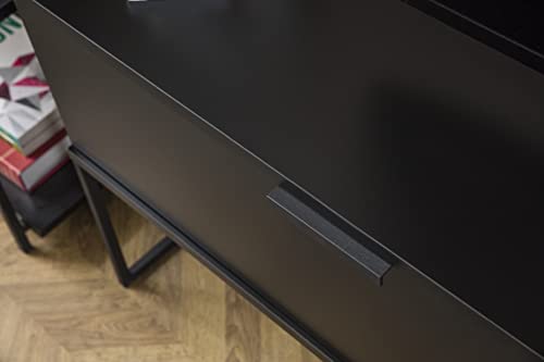 Flow Media Console, Modern And Minimalist Tv Stand For Tvs Up To 60", Space Saver With Open Shelf And Soft Close Cabinet, Wood Frame And Steel Legs, Easy Assembly, European Made (Black) #TOP1