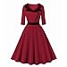 Wellwits Women's Collared Button 3/4 Sleeves 1940s Vintage Dress Wine S