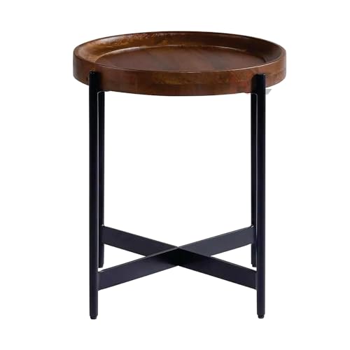 Image of Hamdan Round Coffee Table,Rustic Wood Coffee Tables for Living Room with Storage Shelf, Modern Farmhouse Circle Coffee Table Center Sofa Table with Sturdy Metal Legs (Brown Black)