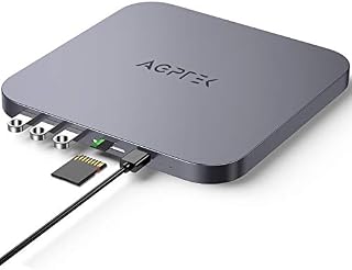 Type-C Hub with Hard Drive Enclosure, AGPTEK USB-C Docking Station & Stand for Mac Mini with SATA SSD/HDD Slot, TF/SD Card Readers USB 3.0/2.0 for Mac Mini 2018 or Above