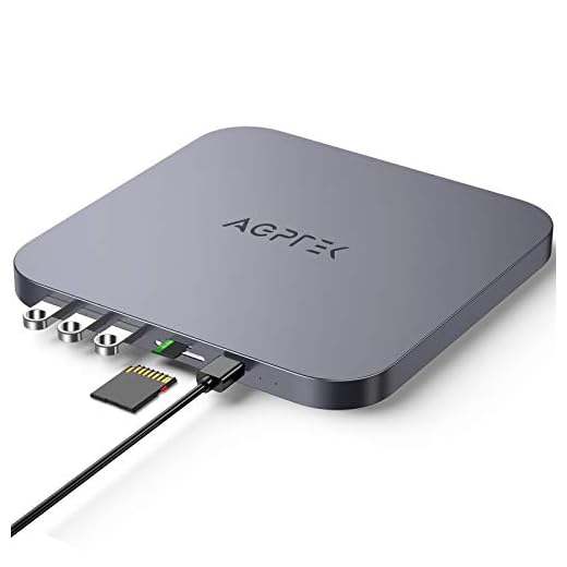 Type-C Hub with Hard Drive Enclosure, AGPTEK USB-C Docking Station & Stand for Mac Mini with SATA SSD/HDD Slot, TF/SD Card Readers USB 3.0/2.0 for Mac Mini 2018 or Above