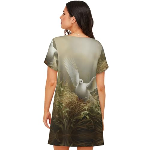 Robe de nuit légère motif colombe douceur et sérénité